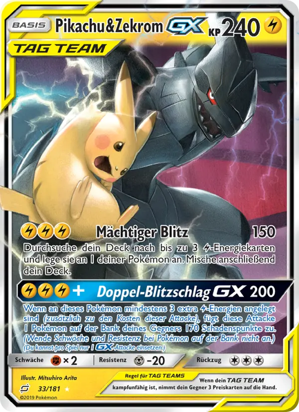 Pikachu & Zekrom GX card image
