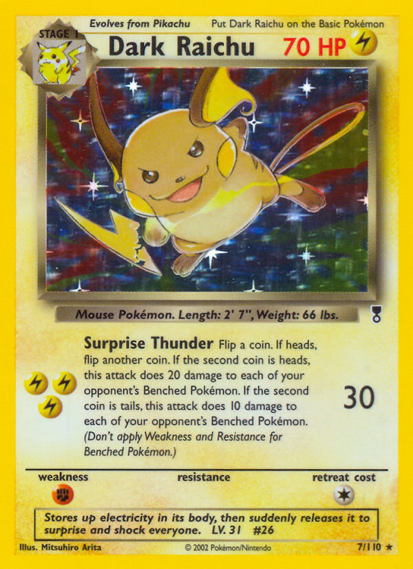 Dark Raichu #7 Reverse Holo, Legendary Collection card photo