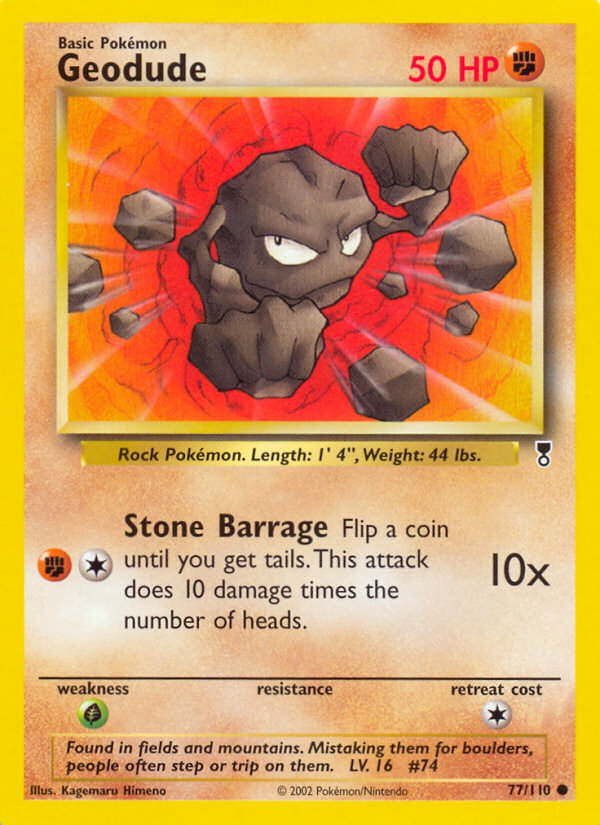 Geodude from Legendary Collection holo card art illustrated by Kagemaru Himeno