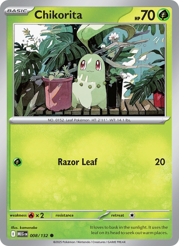 Chikorita Pokémon card — Mega Evolution #8, Common