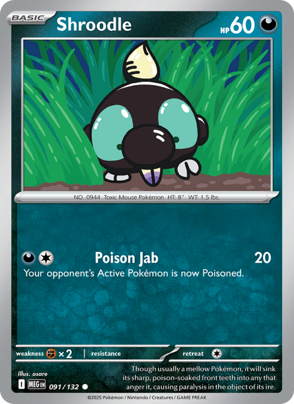 Shroodle Pokémon card — Mega Evolution #91, Common