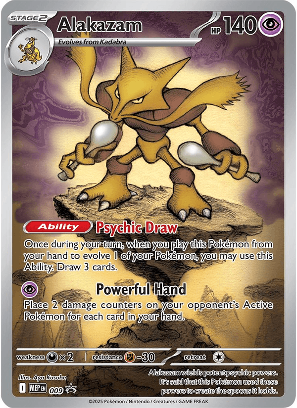 Alakazam card 009 from MEP Black Star Promos, illustrated by Aya Kusube