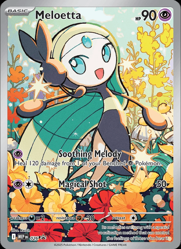 Meloetta card 026 from MEP Black Star Promos, illustrated by Keisin