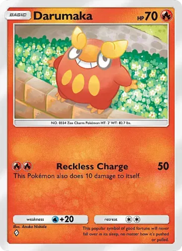 Darumaka card art from Mega Rising B1-039 by Atsuko Nishida, a playful fire-type Pokémon