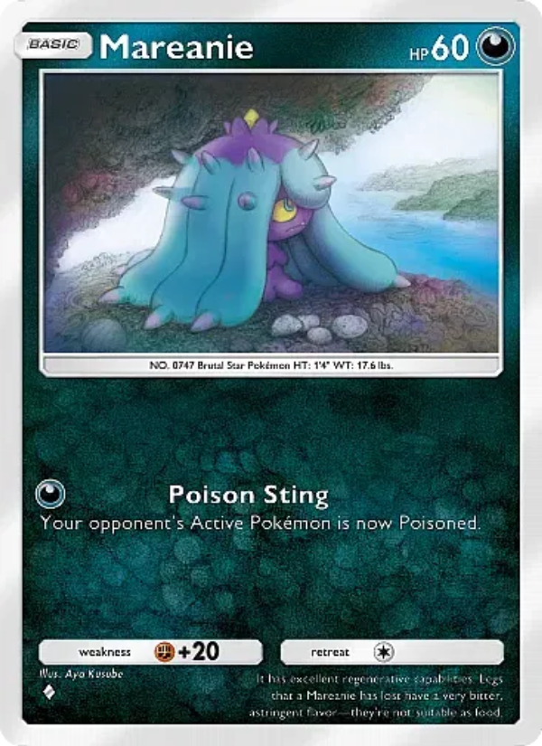 Mareanie card art from Mega Rising set illustrated by Aya Kusube