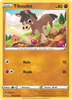Photo carte Pokemon Tiboudet Épée et Bouclier 105/202