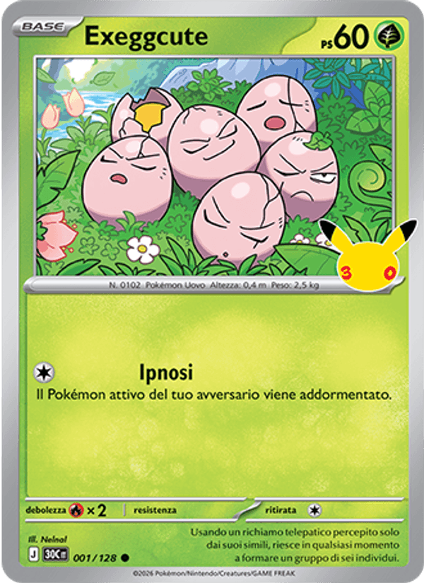 Carta Exeggcute del set 30° Anniversario, illustrazione di Nelnal