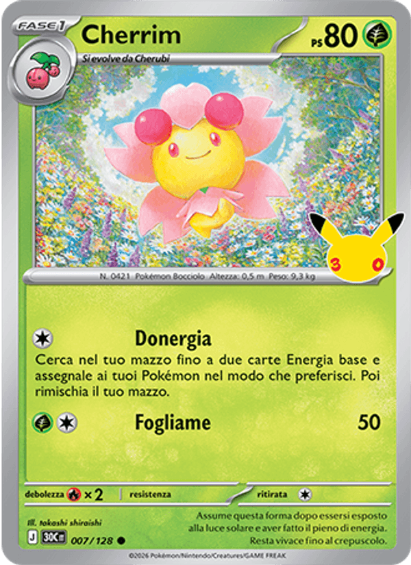 Carta Cherrim del set 30° Anniversario, illustrazione di takashi shiraishi