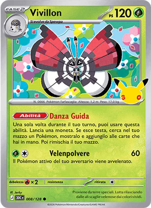 Carta Vivillon del set 30° Anniversario, illustrazione di Jerky