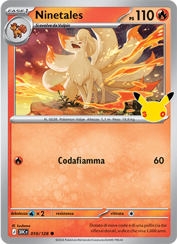 Carta Ninetales del set 30° Anniversario, illustrazione di kodama