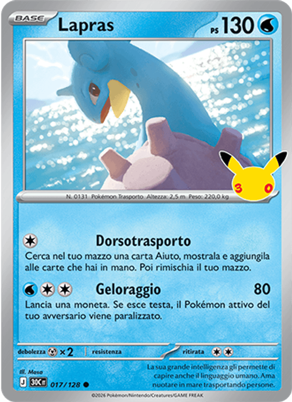 Carta Lapras del set 30° Anniversario, illustrazione di Masa