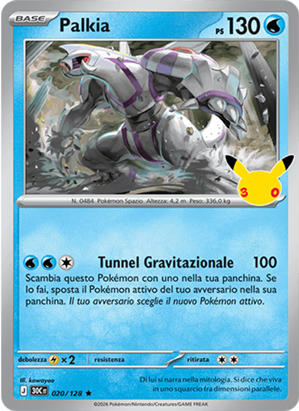 Carta Palkia del set 30° Anniversario, illustrazione di kawayoo