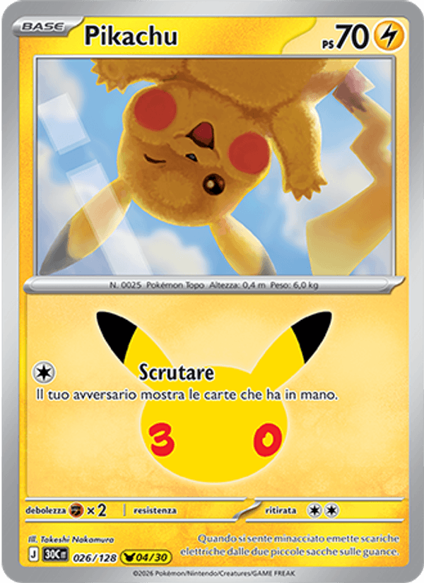 Carta Pikachu del set 30° Anniversario, illustrazione di Takeshi Nakamura