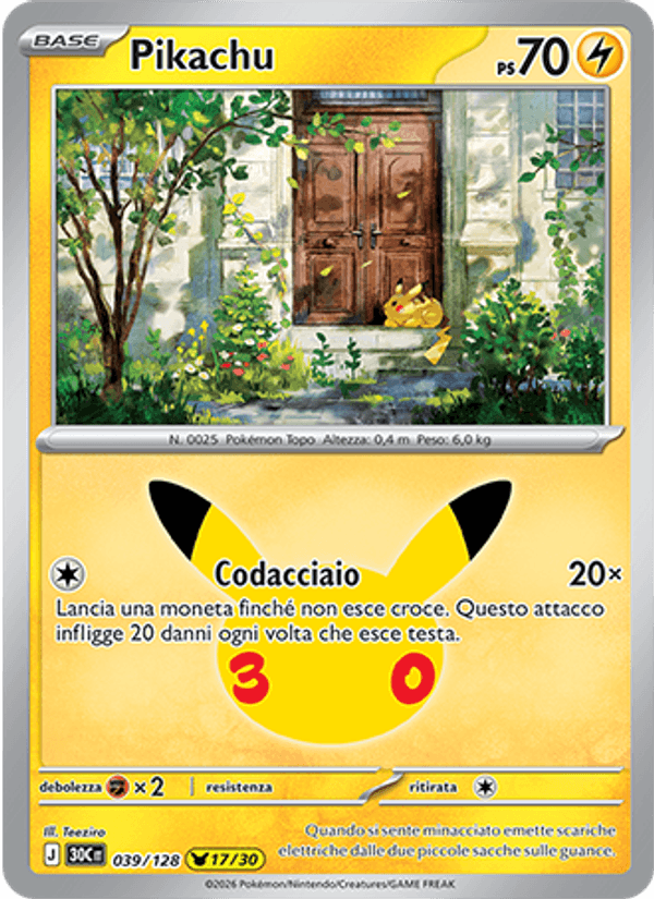 Carta Pikachu del set 30° Anniversario, illustrazione di Teeziro