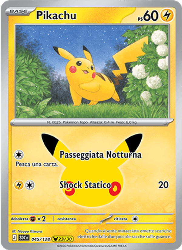 Carta Pikachu del set 30° Anniversario, illustrazione di Naoyo Kimura