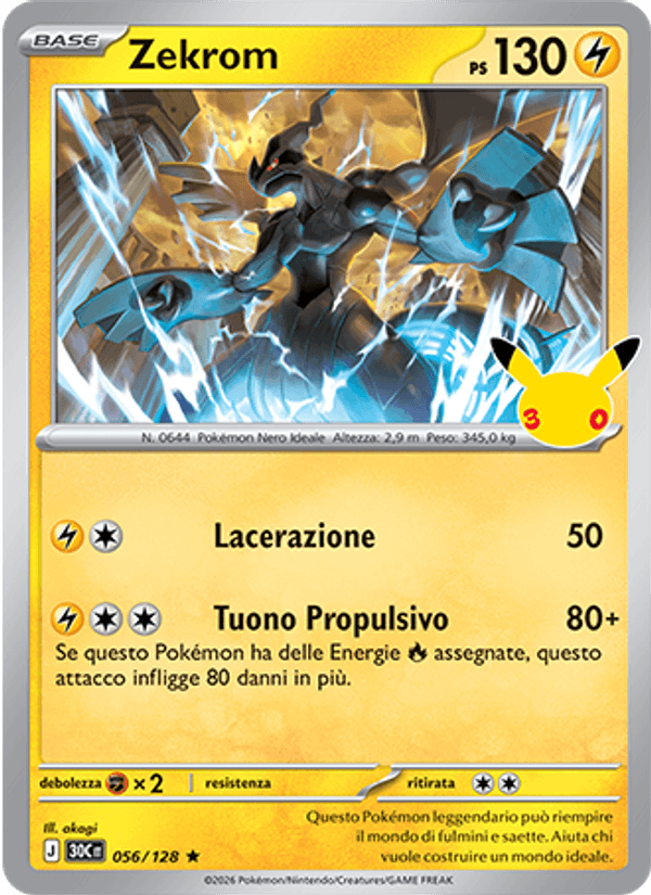 Carta Zekrom del set 30° Anniversario, illustrazione di akagi