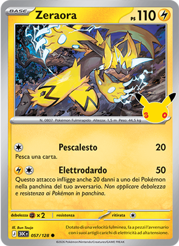 Carta Zeraora del set 30° Anniversario, illustrazione di Bun Toujo