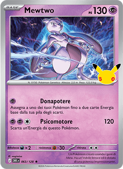 CARTA HOLO POKEMON 30° ANNIVERSARIO MEWTWO 063/128 30C IN PERFETTE...