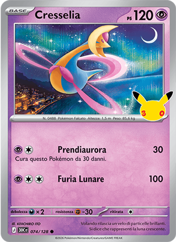 Carta Cresselia del set 30° Anniversario, illustrazione di KEIICHIRO ITO