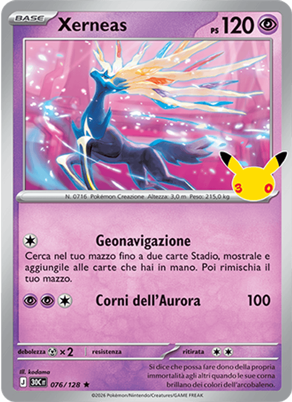 Carta Xerneas del set 30° Anniversario, illustrazione di kodama