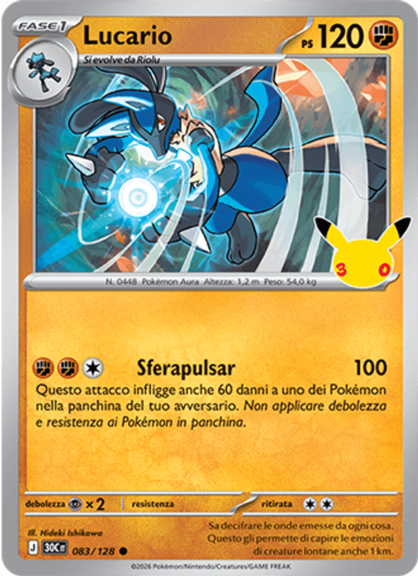 Carta Lucario del set 30° Anniversario, illustrazione di Hideki Ishikawa