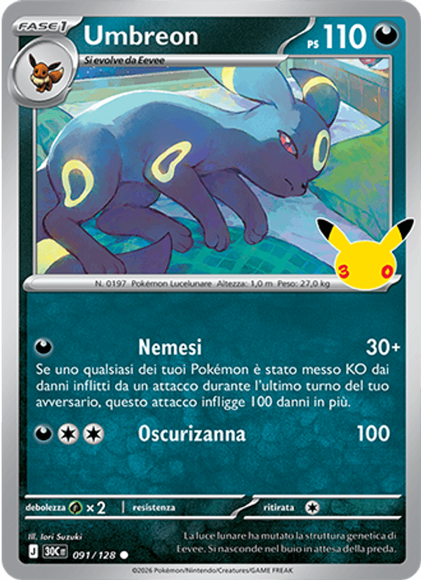 Carta Umbreon del set 30° Anniversario, illustrazione di Iori Suzuki