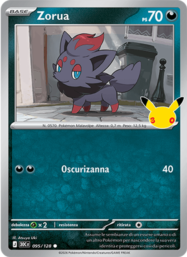 Carta Zorua del set 30° Anniversario, illustrazione di Atsuya Uki