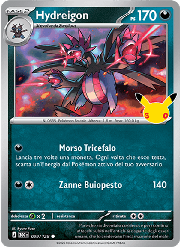 Carta Hydreigon del set 30° Anniversario, illustrazione di Ryuta Fuse