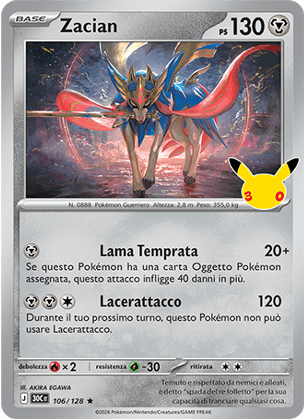 Carta Zacian del set 30° Anniversario, illustrazione di AKIRA EGAWA