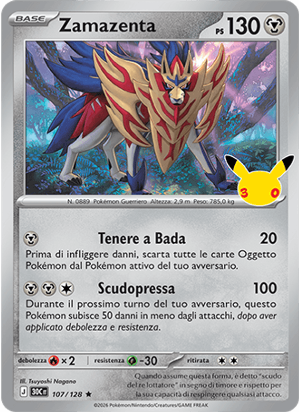 Carta Zamazenta del set 30° Anniversario, illustrazione di Tsuyoshi Nagano