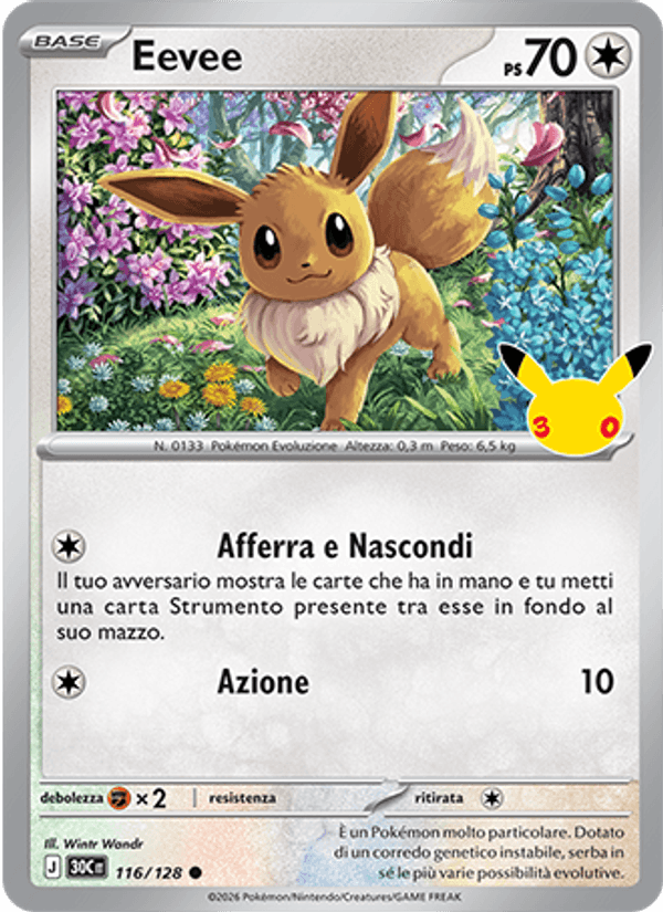 Carta Eevee del set 30° Anniversario, illustrazione di Wintr Wandr