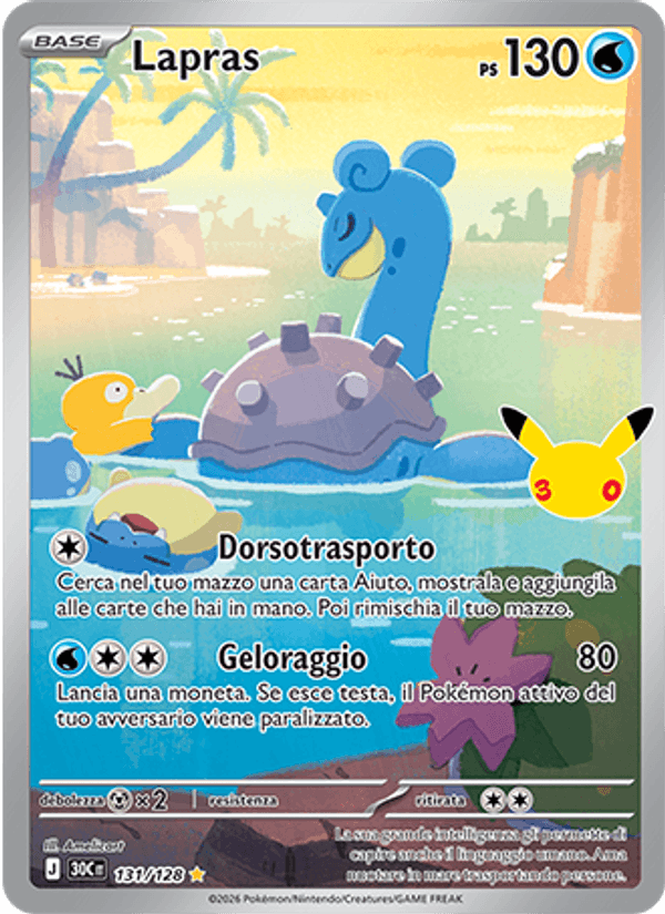 Carta Lapras del set 30° Anniversario, illustrazione di Amelicart