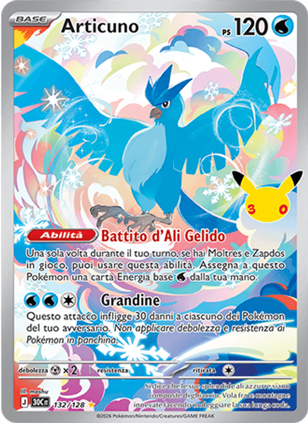 Carta Articuno del set 30° Anniversario, illustrazione di mashu