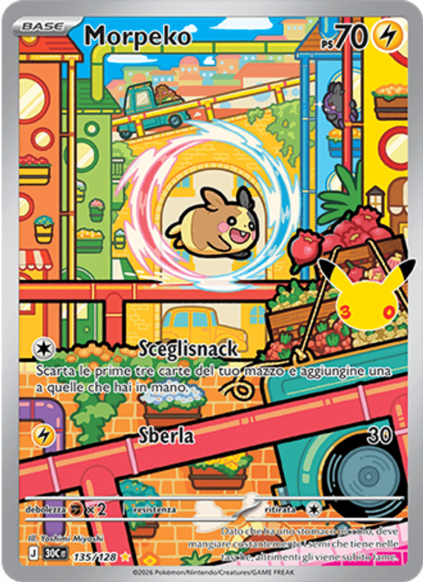 Carta Morpeko del set 30° Anniversario, illustrazione di Yoshimi Miyoshi