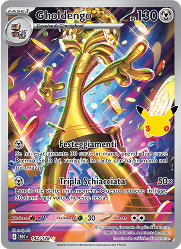 Carta Gholdengo del set 30° Anniversario, illustrazione di toriyufu