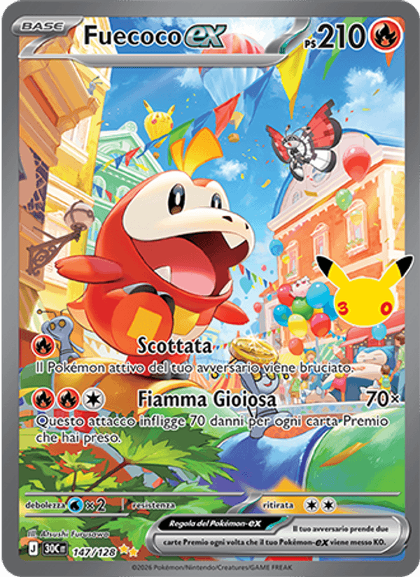 Carta Fuecoco-ex del set 30° Anniversario, illustrazione di Atsushi Furusawa