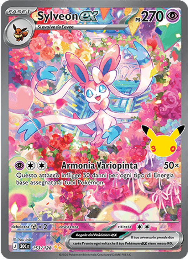 Carta Sylveon-ex del set 30° Anniversario, illustrazione di You Iribi
