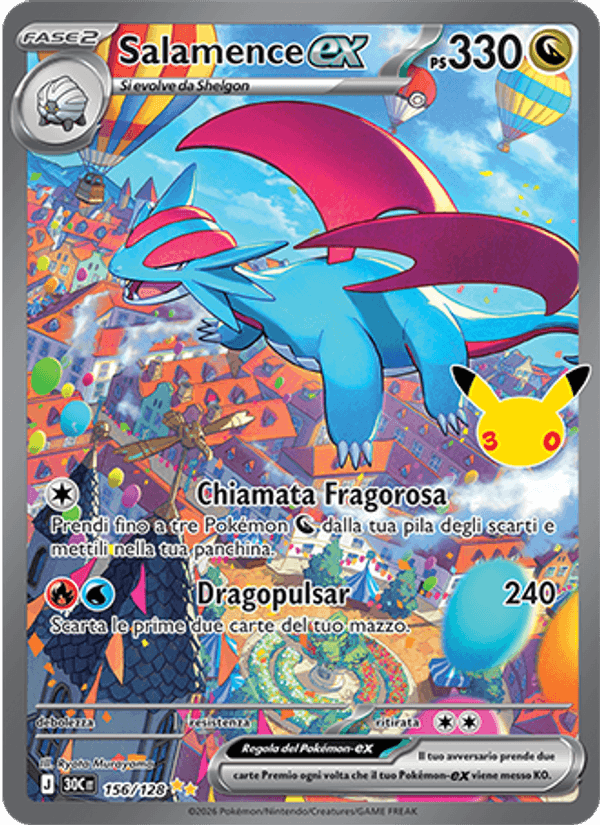Carta Salamence-ex del set 30° Anniversario, illustrazione di Ryota Murayama
