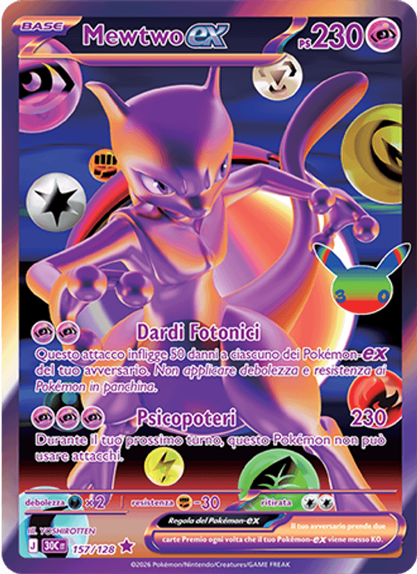 Carta Mewtwo-ex del set 30° Anniversario, illustrazione di YOSHIROTTEN