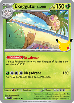 Carta Pokémon Alolan Exeggutor 30C 002/128 da coleção 30th Celebration