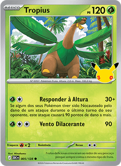 Carta Pokémon Tropius 30C 005/128 da coleção 30th Celebration
