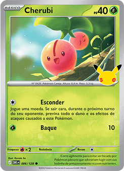 Carta Pokémon Cherubi 30C 006/128 da coleção 30th Celebration