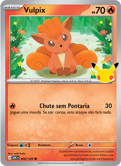 Carta Pokémon Vulpix 30C 009/128 da coleção 30th Celebration