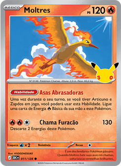 Carta Pokémon Moltres 30C 011/128 da coleção 30th Celebration