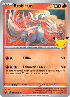 Carta Pokémon Reshiram 30C 014/128 da coleção 30th Celebration