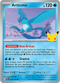 Carta Pokémon Articuno 30C 018/128 da coleção 30th Celebration