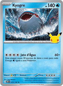 Carta Pokémon Kyogre 30C 019/128 da coleção 30th Celebration