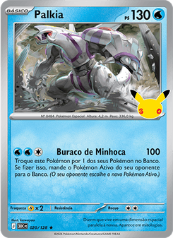 Carta Pokémon Palkia 30C 020/128 da coleção 30th Celebration