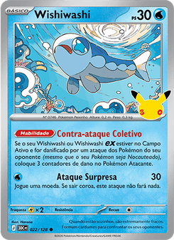 Carta Pokémon Wishiwashi 30C 022/128 da coleção 30th Celebration