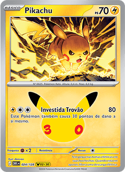 Carta Pokémon Pikachu 30C 024/128 da coleção 30th Celebration